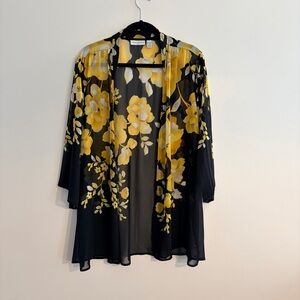 SUSAN GRAVER Black & Yellow Chiffon Open Front Cardigan